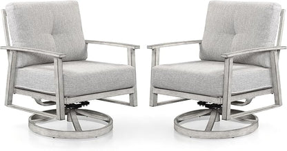 Outdoor Swivel Sofa Chairs Set of 2, Never Rusts All-Aluminum Outdoor Swivel Armchairs Set with Thick Cushions, 2-Piece All Weather Patio Sofa Chairs for Garden, Poolside, Lawn, White Oak