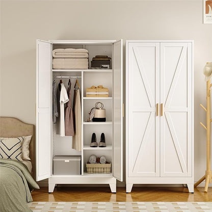 COFaR Metal Armoire Wardrobe Closet with Doors and Shelves & Hanging Rod, 71" Tall Freestanding Wardrobe Storage Cabinet, Bedroom Armoires,Steel Wardrobe Cabinet for Cloak Room,Laundry Room,Gym,Office