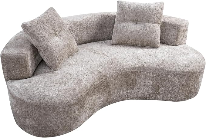 80'' Curved Loveseat Sofa Couch for Living Room, Deep Seat Cloud Boneless Floor Couch with 2 Throw Pillows, Comfy Chenille Floor Sofa, Modern Round Loveseat Sofa for Small Space (Camel, 80 Inch)