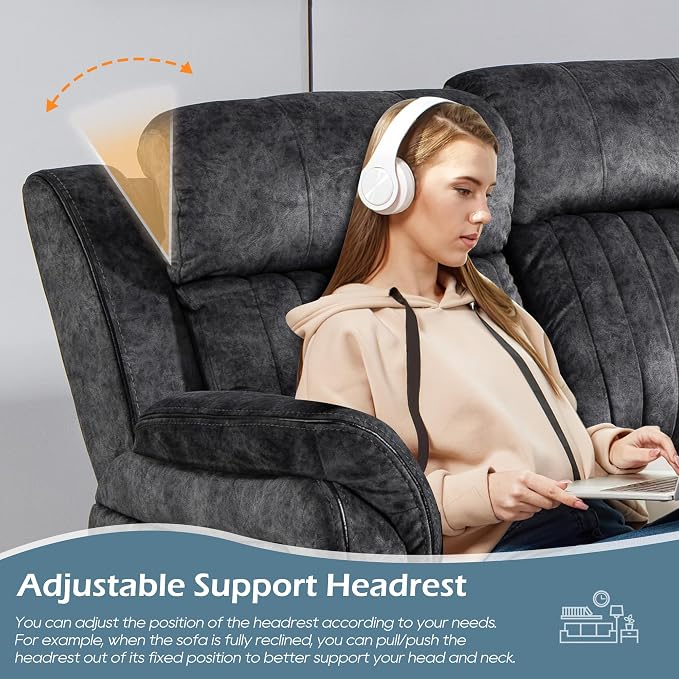 Zero Gravity Power Reclining Sofa with Adjustable Headrest, Electric Reclining Couch with Wireless Charge, USB Ports, Power Loveseat Recliner Sofa for Living Room (Grey-Sofa)