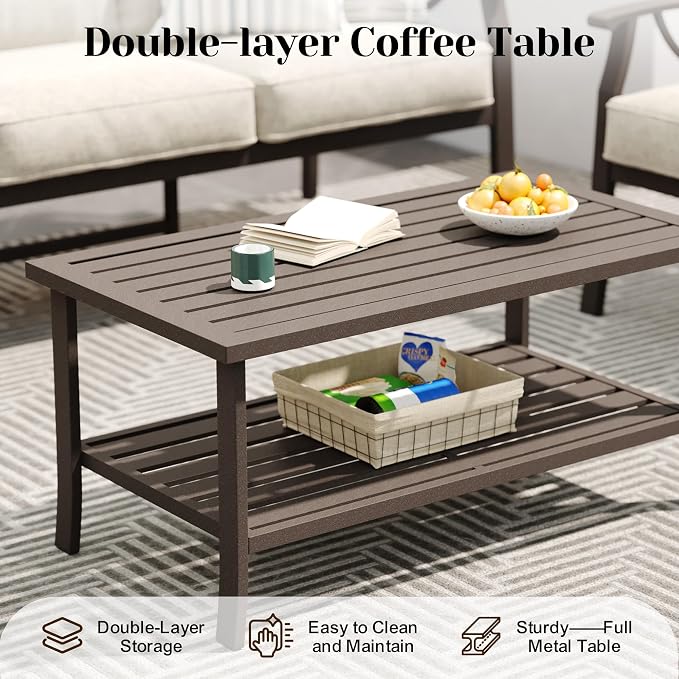 FansaFurn 7-Pieces Outdoor Patio Furniture Set, Outdoor Metal Sectional Furniture with Cushions, Outdoor Conversation Seating Set with Coffee Table for Backyard,Garden, Balcony, Deck, Backyard, Khaki