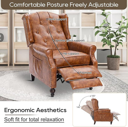 Wingback Recliner Chair with Massage and Heat PU Leather Push Back Arm Chair, Recliner Chair for Living Room Bedroom Home Theater (1,Yellow)