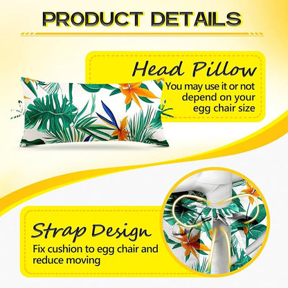 MAGIC ELEPHANT Egg Chair Cushion, Memory Foam Hanging Egg Chair Cushion Replacement, Indoor Outdoor Hammock Basket Swing Cushion with Headrest (Tropical Monstera)