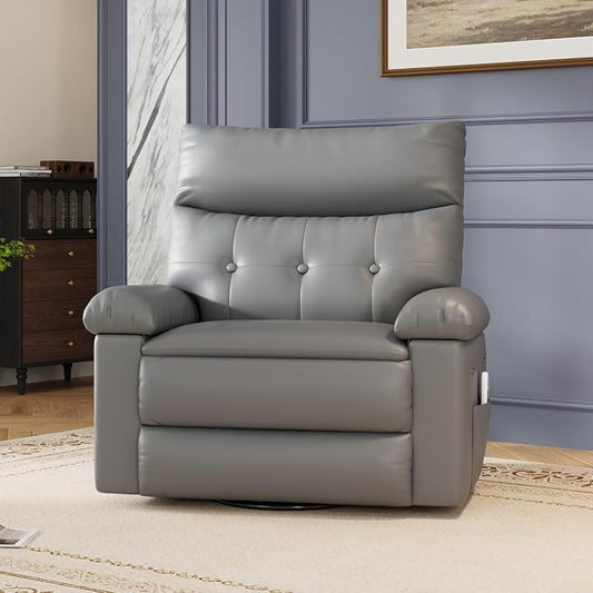 GarveeHome Oversized Recliner Chair, 27" Extra Wide Manual Recliner with Heat and Massage, 400lbs Heavy Duty PU Leather Single Sofa, Large Lazy Chair for Big and Tall Adults, Living Room & Bedroom
