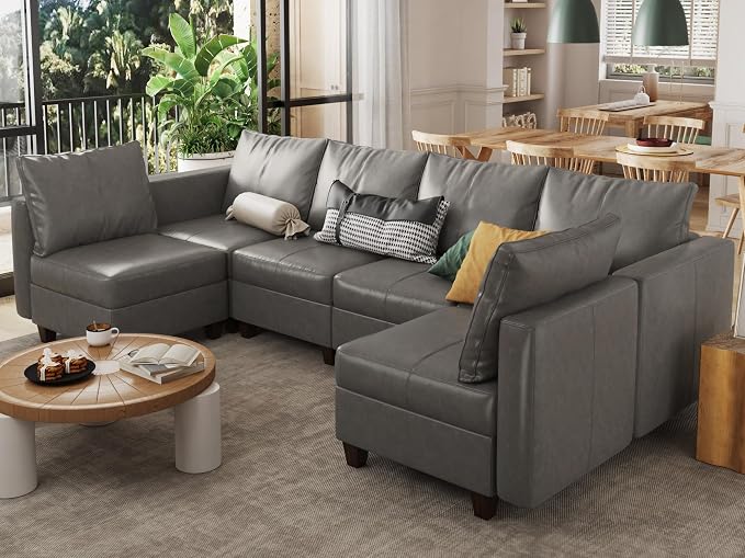 EASE MOOSE Faux Leather Sectional Modular Sofa with Storage,Comfortable Faux Leather Modular Sectional Couch for Living Room