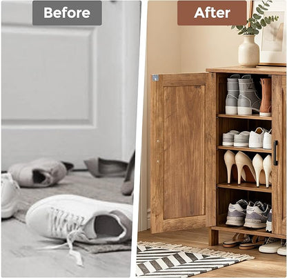 Homleke Farmhouse Shoe Cabinet with 2 Barn Doors & Wood Legs, 5-Tier Shoe Storage Cabinet with 3 Adjustable Shelves, Tall Shoe Rack Organizer for Closet, Shoe Organizer for Entryway, Rustic Walnut