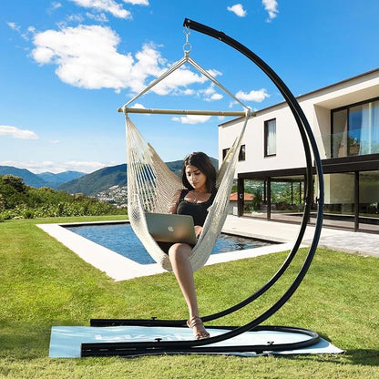 Lazy Daze Hammocks Hanging Swing Chair Caribbean Rope Weaving Chair with 40" Hardwood Spreader Bar and Soft-Spun Cotton Rope, Hammock Chair for Indoor, Outdoor, Backyard, Max 300 LBS, Natural