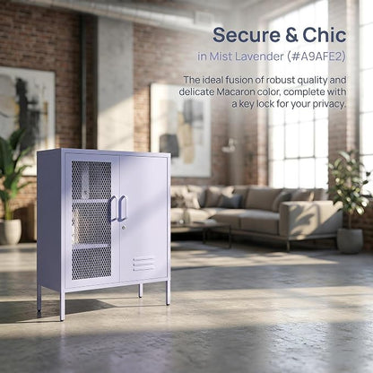 33" Tall Purple Metal Locker Storage Cabinet with Lock Left Glass Door and Right Metal Door 2 Adjustable Shelves Steel Storage Organizer for Foyer Living Room Size：33" H X 29.5" W X 13.8" D