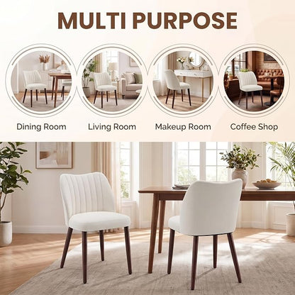Upholstered Dining Chairs Set of 2, Modern Fabric Dining Chairs with Curved Backrest & Solid Rubber Wood Legs, Padded Kitchen Dining Room Chairs for Restaurant Cafe, Beige
