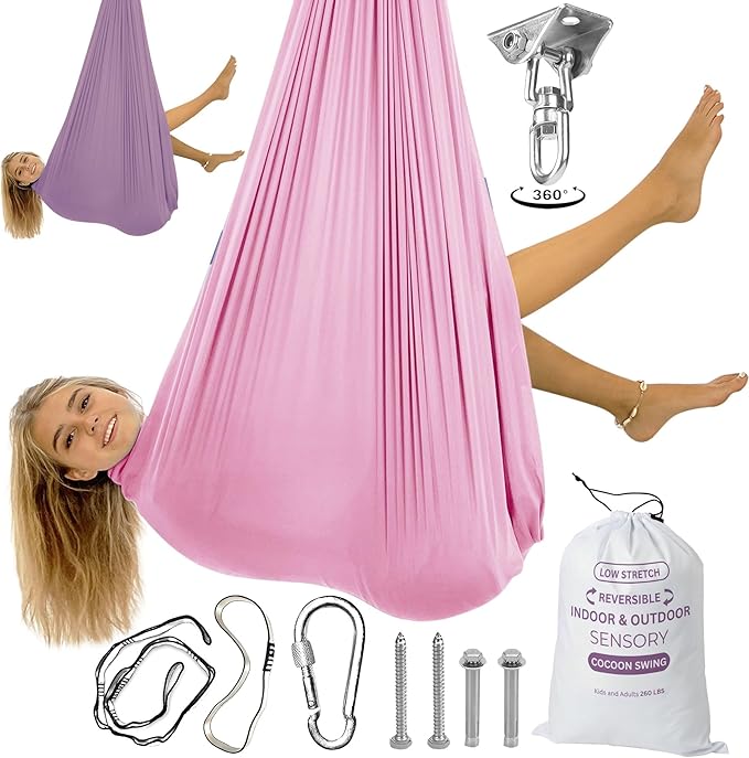 Double Layer Reversible Sensory Swing | Outdoor and Indoor Swing for Kids and Adults Up to 260 lbs | Autism Cocoon Swing | Kids Sensory Swing Indoor | ADHD