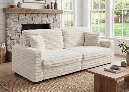 78.7" Corduroy Love Seat Sofa, Cloud Deep Seat Couch with Legs 2 Pillows, Fluff Corduroy Loveseat for Small Space, Living Rooms and Apartment, Beige