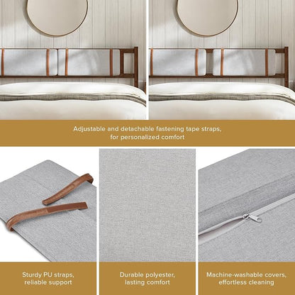mopio Ted Bed Frame with Headboard, Mid Century Modern Acacia Solid Wood Platform Bed Frame, Wooden Slats, No Box Spring, Double Metal Bar Support (Solid Wood Upholstered, King (U.S. Standard))