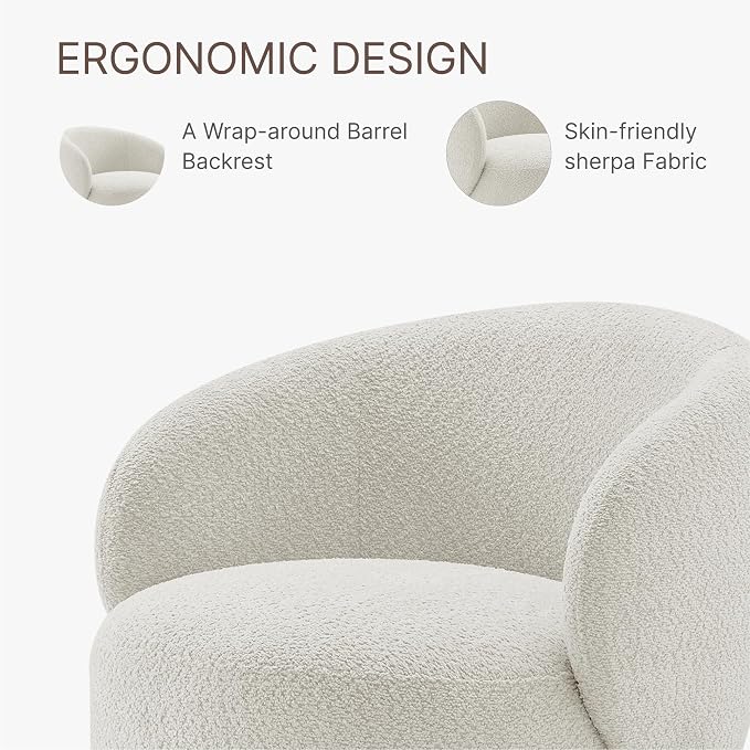 KISLOT Swivel Accent Chair Round Barrel Armchair Upholstered Performance Fabric for Living Room Bedroom Waitingroom,2 Box,Cream