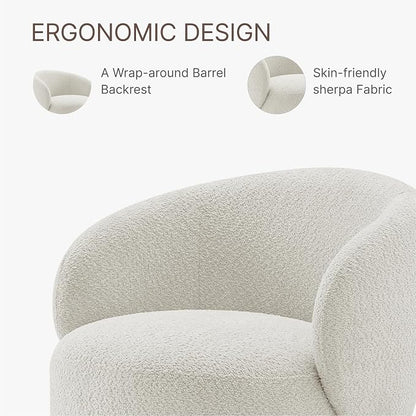 KISLOT Swivel Accent Chair Round Barrel Armchair Upholstered Performance Fabric for Living Room Bedroom Waitingroom,1 Box,Cream
