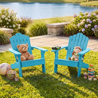 Giantex Kids Adirondack Chair, All-Weather HIPS Children's Outdoor Chair with Tilted High Backrest, Toddler Beach Chair for Garden Patio Backyard, Kids Lawn Chairs for Age 3-7 (2,Turquoise)