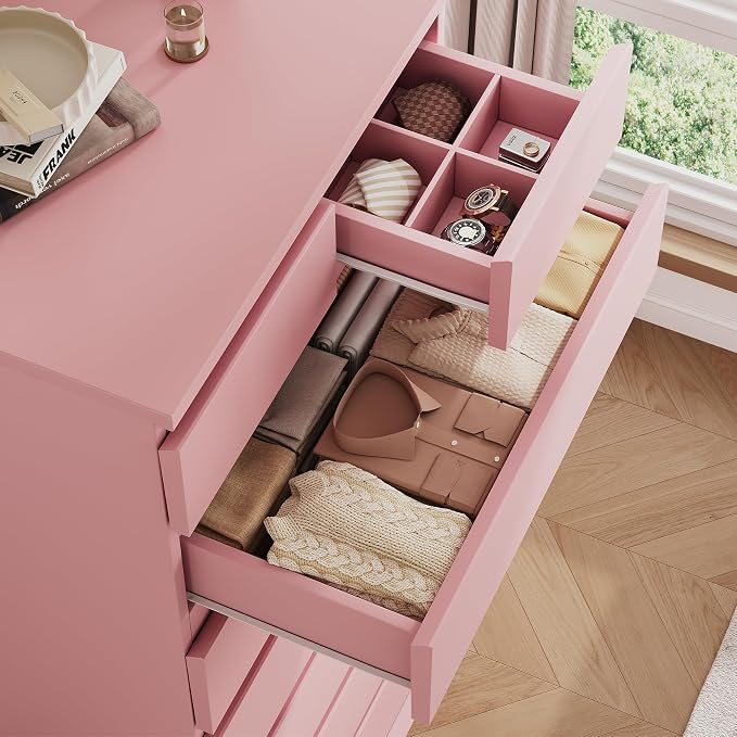 Jocoevol Pink Tall 8 Drawer Dresser for Bedroom,Dressers & Chests of Drawers with Jewelry Storage,Wood Storage Dresser with Deep Drawers for Living Room Hallway Entryway(55.3" L*23.6" W*15.7")