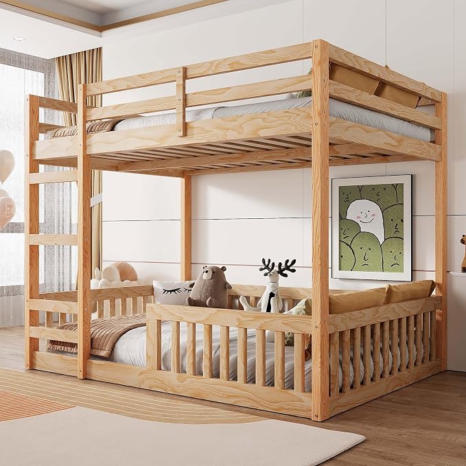 RUNNA Full Over Full Bunk Bed with Ladder, Guardrails,Natural | Full over full bunk bed with ladder,guardrails,solid wood,no box spring needed,bedrooms,guest rooms,dormitories, natural