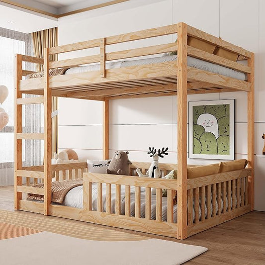 RUNNA Full Over Full Bunk Bed with Ladder, Guardrails,Natural | Full over full bunk bed with ladder,guardrails,solid wood,no box spring needed,bedrooms,guest rooms,dormitories, natural