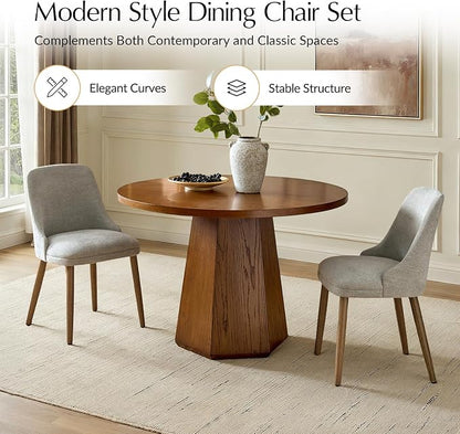 Upholstered Dining Chairs Set of 2, Fabric Dining Room Chairs with Curved Backrest, Solid Wood Legs, Modern Kitchen Chairs for Dining Room Living Room, Grey