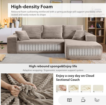 107.5" Cloud Sectional Couch with L-Shape Chaise, Modern Cloud Couch with Deep Seat, Modular Sectional Couches for Living Room, Apartment, Office, No Assembly Required