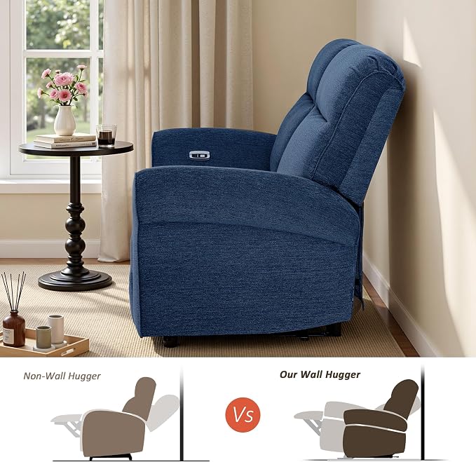 MCombo 64.6" Wall Hugger Power Loveseat Recliner Sofa with USB Ports, Reclining Loveseat for Small Spaces Living Room RV, Fabric PR635M1 (Navy Blue)