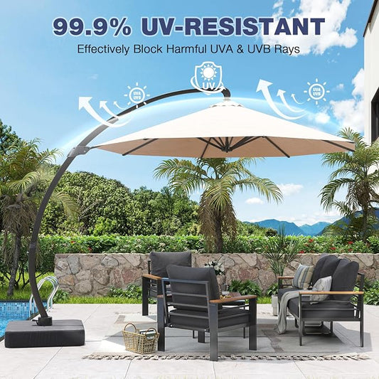 Aoxun Aluminum Patio Furniture Set with Umbrella 5 Seats, Oversized Outdoor Sectional with Washable Thick Cushions, Coffee Table, Patio Conversation Sets for Porch, Balcony, Deck