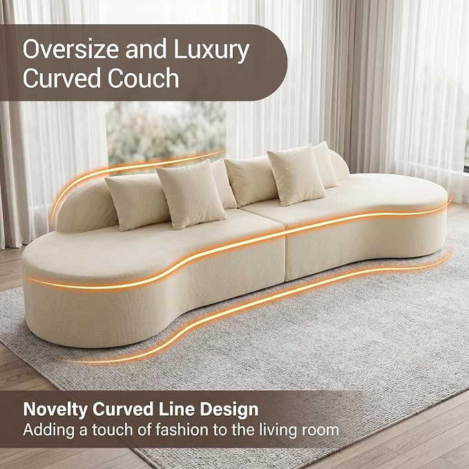 Oversized Modern Curved Cloud Couch Sectional, Boneless Compression Sofa, Modular Sectional Couches, High Density Foam Deep seat Couch with Pillows, Corduroy Sofa for Living Room Office