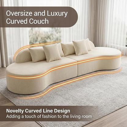 Oversized Modern Curved Cloud Couch Sectional, Boneless Compression Sofa, Modular Sectional Couches, High Density Foam Deep seat Couch with Pillows, Corduroy Sofa for Living Room Office