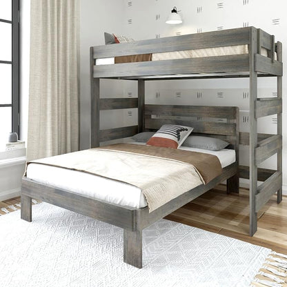 Plank+Beam Rustic Twin Over Full L Shape Bunk Bed, Driftwood