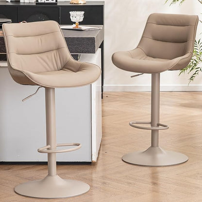 Kidol & Shellder Adjustable Bar Stools Set of 2, Faux Leather Counter Height Bar Stools with Back, Modern Mid Century Upholstered Barstools for Kitchen Island Khaki