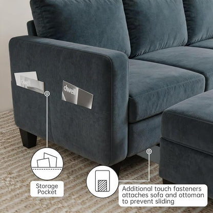 78" Sectional Sofa Couches for Living Room, Blue L Shaped Couch with Storage Ottoman, Deep Seat Pet-Friendly Velvet Fabric Sofa Set for Small Space, Apartment, Dorm