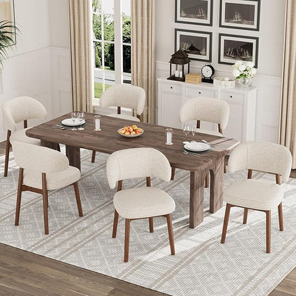MALOL Wooden Dining Chairs Set of 6, Modern Upholstered Dining Room Chair, Fabric Kitchen Side Chairs with Curved Open Back for Living Room/Restaurant/Cafe, Beige