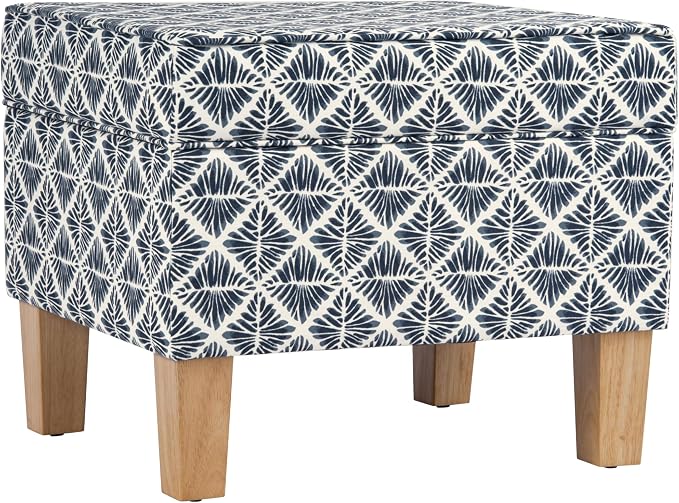 HomePop 22" Modern Rectangular Storage Ottoman - Blue Geometric Pattern