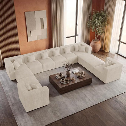 MONVANE Modular Sectional Sofa, Oversized 12 Seat Convertible U Shaped Couch with Ottoman, Comfy Chenille Cloud Couch with Deep Seat, Sectional Couches for Living Room, No Assembly Required, Beige