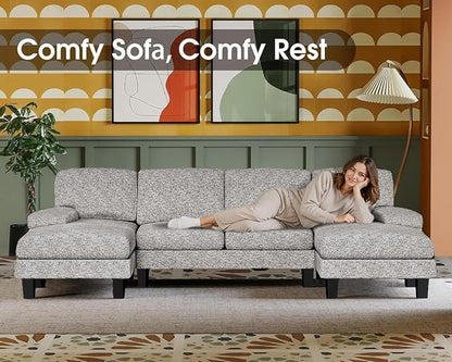 Furmax Sectional Couches for Living Room, U-Shaped Sofa Couch with Linen Fabric, 4 Seat Sofa Set with Double Chaise for Apartment (Loop Yarn, Pearl Gray)