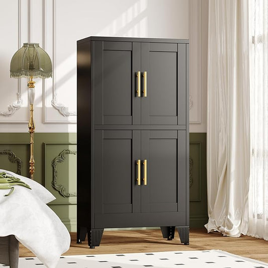 winiowa 47" Tall Kitchen Pantry Cabinet, Metal Storage Cabinet with Doors and Adjustable Shelves, Black Freestanding Pantry Cabinet for Kitchen, Dining Room, Living Room, Laundry Room, Bathroom