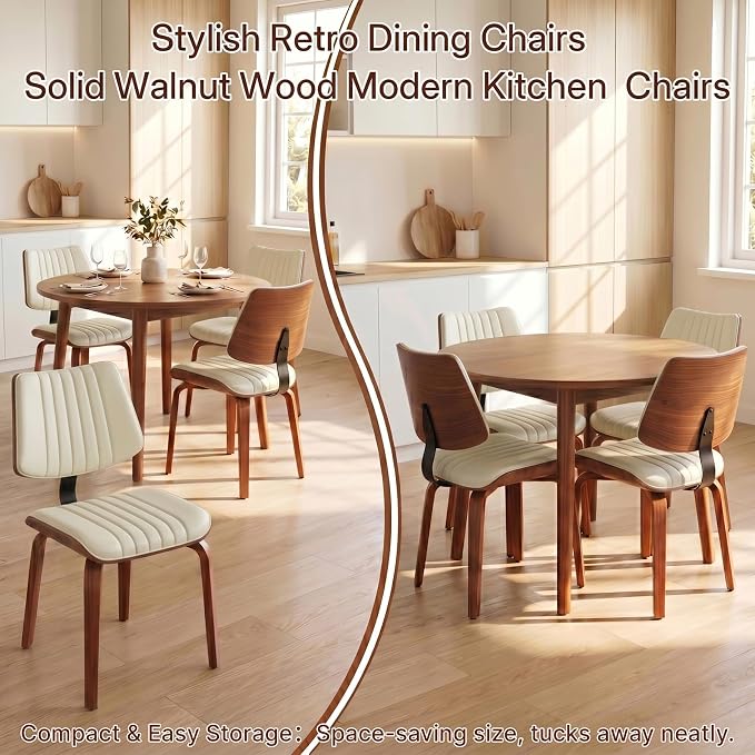 Armless Dining Chairs Set of 6, Walnut Beige | Set of 6 armless chairs with walnut bentwood back and warm beige upholstery. Great for family dining rooms