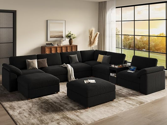 EASE MOOSE Black Sectional Modular Sofa, Oversized U Shape Sectional Couch Wide Deep seat Sectional Sofa,Comfortable Modular Sofa,Removable Washable