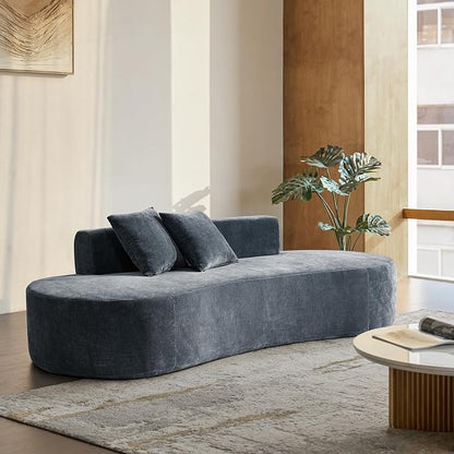 94.5" Boneless Sofa with 2 Pillows, 3 Seater Compressed Foam Sofa with Half Moon Design & Deep Seat, No Assembly Required, Modern Cloud Couch for Living Room, Blue