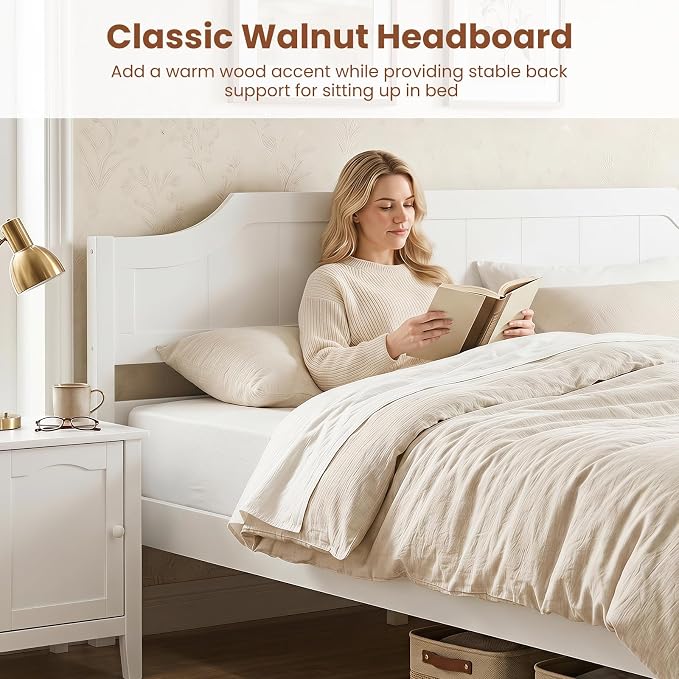 Giantex King Size Wooden Bed Frame with Headboard, Wood Slat Support | Farmhouse Platform Bed with Heavy Duty Mattress Foundation, Under-Bed Storage, No Box Spring Needed, Easy Assembly (White)