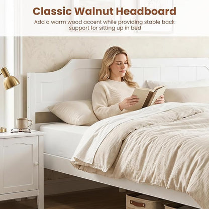 Giantex King Size Wooden Bed Frame with Headboard, Wood Slat Support | Farmhouse Platform Bed with Heavy Duty Mattress Foundation, Under-Bed Storage, No Box Spring Needed, Easy Assembly (White)