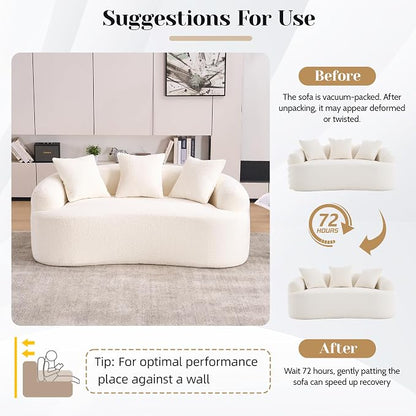 65" Curved Loveseat for Small Spaces,Boneless Loveseat Sofa,Wood Grain Chenille Fabric, No Installation Requirement, Curved Sofa Couch for Apartment,Living Room,Office (Cream White, 65")