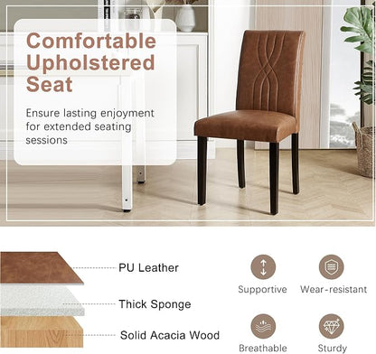 VECELO Upholstered Dining Chairs Set of 6, Modern PU Leather High Back Chairs with Solid Wood Legs for Kitchen and Living Room, Brown