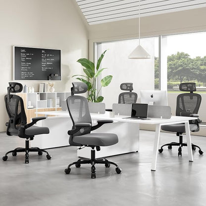 Office Chair Ergonomic Desk Chair - Mesh High Back Office Chair with Headrests Wheels Lumbar Support Home Desk Office Chairs Flip up Armrest Executive Rolling Computer Chair Black Gray 8 Pack