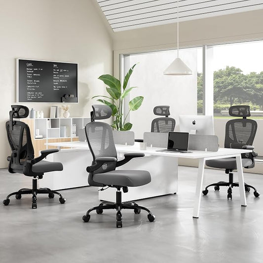 Office Chair Ergonomic Desk Chair - Mesh High Back Office Chair with Headrests Wheels Lumbar Support Home Desk Office Chairs Flip up Armrest Executive Rolling Computer Chair Black Gray 8 Pack