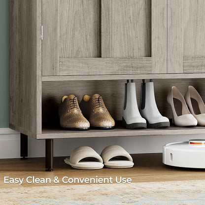 Shoe Storage Cabinet with 2 Doors, 6-Tier Shoe Cabinet with 3 Adjustable Shelves and Metal Legs, 45'' Tall Shoe Rack Organizer Cabinet for Entryway, Front Door, Gray Wash