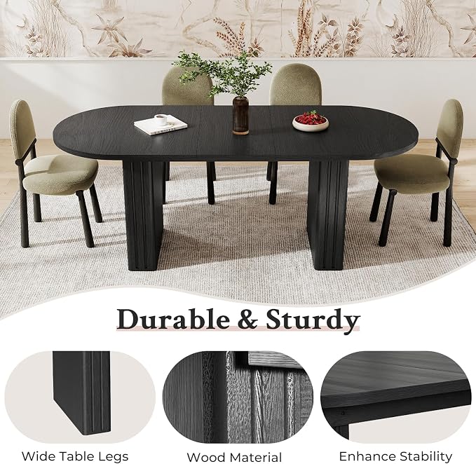 Zevemomo 62.99"-78.74" Oval Expandable Dining Table, Extendable Dining Room Table for 4-8 People with Wooden Strip Base, Modern Kitchen Table with Slide Metal Track, for Family Living Room-Black