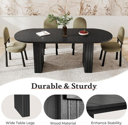 Zevemomo 62.99"-78.74" Oval Expandable Dining Table, Extendable Dining Room Table for 4-8 People with Wooden Strip Base, Modern Kitchen Table with Slide Metal Track, for Family Living Room-Black