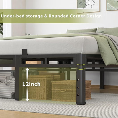 NKZ Queen Size Bed Frame 16 Inch, Metal Bed Frame & Box Spring 2 in 1 Platform with Round Corner Legs, 4000lbs Weight Capacity Reinforced Metal Frame, Headboard Hole, Noise-Free, Easy Assembly