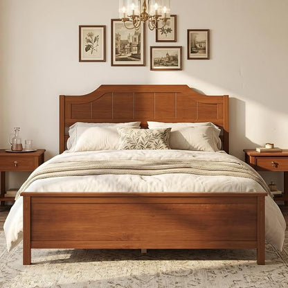 Giantex Full Size Wooden Bed Frame with Headboard, Wood Slat Support | Farmhouse Platform Bed with Heavy Duty Mattress Foundation, Under-Bed Storage, No Box Spring Needed, Easy Assembly (Walnut)